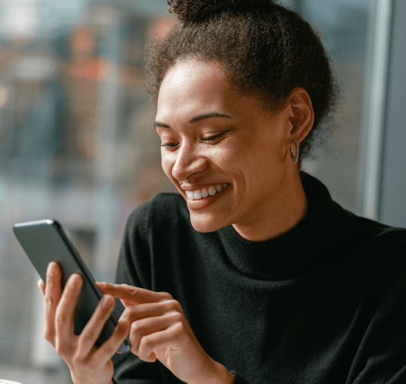 Happy woman on phone